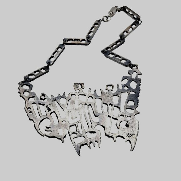 Guy Vidal Brutalist Curved Bib Necklace 18-22" Long - Picture 4 of 5